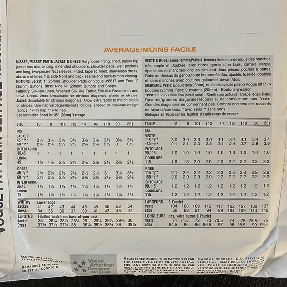 Vintage Petite Jacket and Dress Sewing Pattern: Anne Klein II, Vogue - Picture 3 of 5